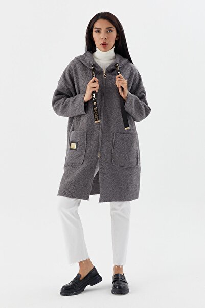 Shopping Shop Hooded Pocket Long Cardigan Anthracite