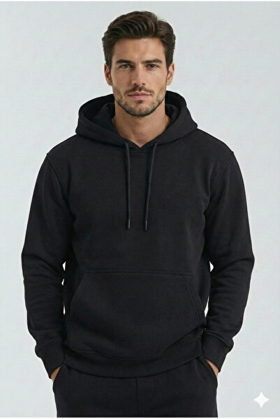 OXVİN Black Kangaroo Pocket Hoodie (Cotton Inside) Sweatshirt