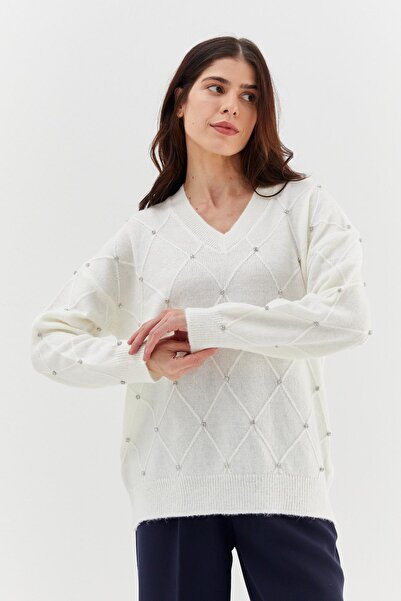 Shopping Shop V-neck embellished sweater - ecru