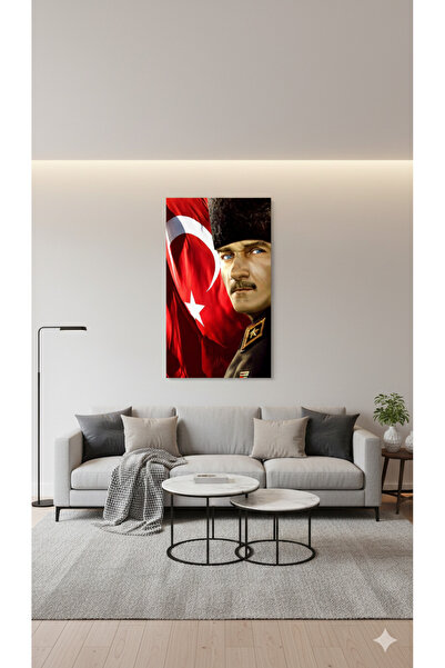 BLT DİZAYN Gazi Mustafa Kemal Atatürk Portrait – Glass Painting with Turkish Flag Theme