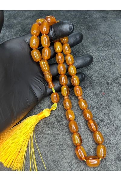 Mos Tespih مسبحة صلاة عنبرية مضغوطة ذات حجم كبير ومزينة بشراشيب