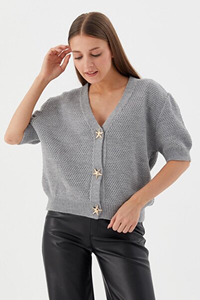 Shopping Shop Star Button Short Sleeve Cardigan Gray