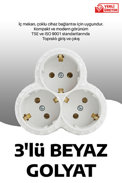 Lunitech 3'lü Topraklı Papatya Golyat Fiş Priz (CE SERTİKALI)