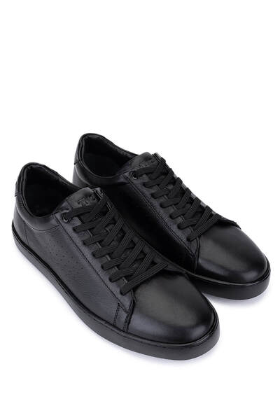 Tamer Tanca Men's Genuine Leather Black Sneakers & Sports Shoes