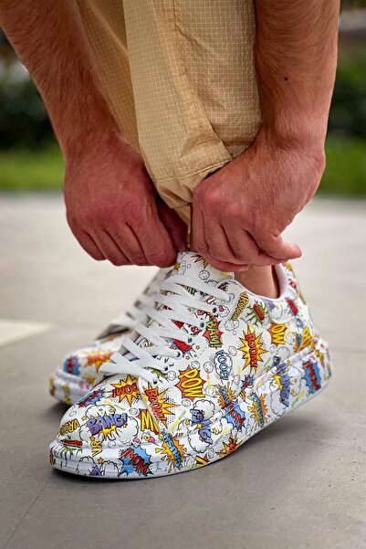 Lucy Shoes Yg-X500 Men's Lace-Up Casual Leather Sneaker Shoes Cbt - White/Boom