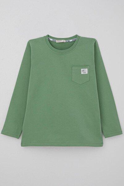 Breeze Μακρυμάνικο μπλουζάκι για αγόρια με δροσερό κείμενο και τσέπη 4-8 ετών, πράσινο μέντα