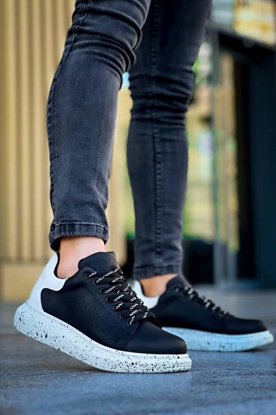 Lucy Shoes Yg-X500 Men's Lace-Up Casual Leather Sneaker Shoes Cbt - Black/White/Special
