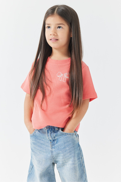 PAULMARK Girl's Printed Detailed Textured T-Shirt