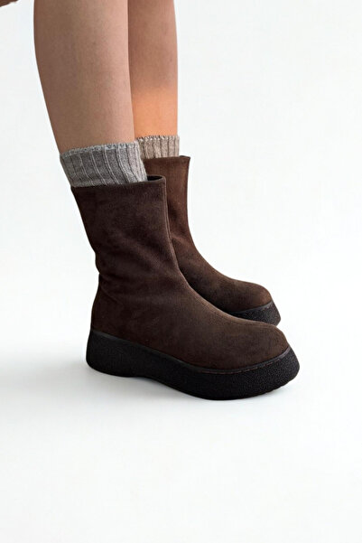 inizio Γυναικείες καθημερινές μπότες καφέ σουέντ GD309