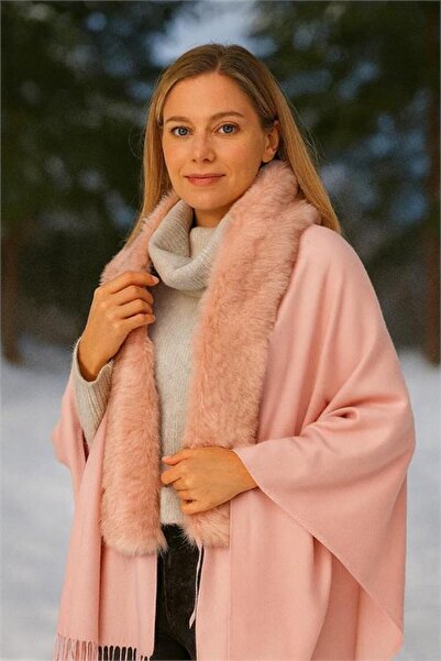 Neşeli Butik Women Fur Collar Tassels Shawl Poncho Nbaks039