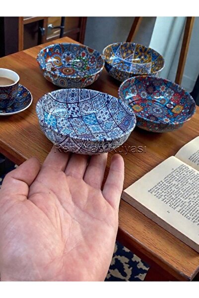 RENK YAPI RÜYASI 4 Pcs Ethnic Patterned Metal Bowl Snack Bowl Diameter 10cm Height 3cm Gift Bowl