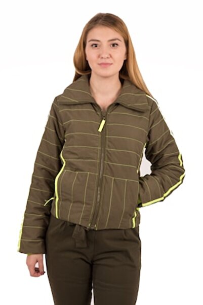 zola Women's jacket, khaki with fluorescent green band, M-L