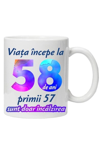CRD PRINT Cană personalizată „Viața începe la”, 58 de ani, CRD PRINT, 330ml, ...
