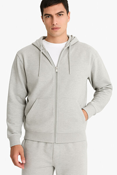 DeFacto Comfort Fit Kapüşonlu İçi Yumuşak Tüylü Basic Düz Cepli Kalın Fermuarlı Sweatshirt D7599AX25AU