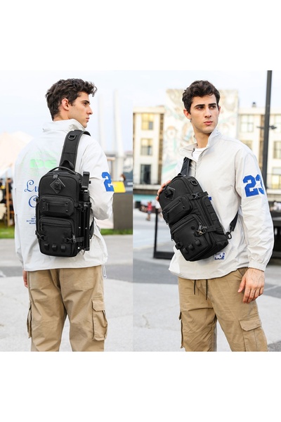 OZUKO 9585 Waterproof Tactical Crossbody Sling Bag for Men with Tripod Holder