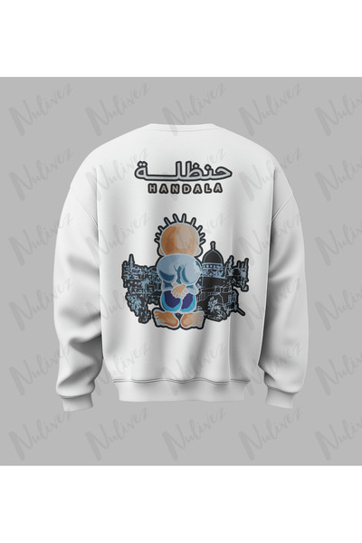 Nulivez فلسطين، تصميم هاندالا مطبوع سويت شيرت عالي الجودة للجنسين قصة فضفاضة برقبة دائرية