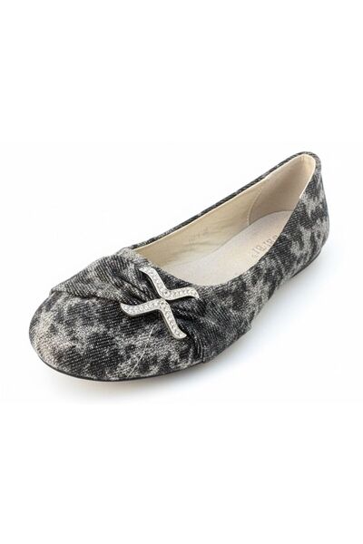 HABBIBI Grey-Black Animal Print Ballerinas with Glam Crystal Detail