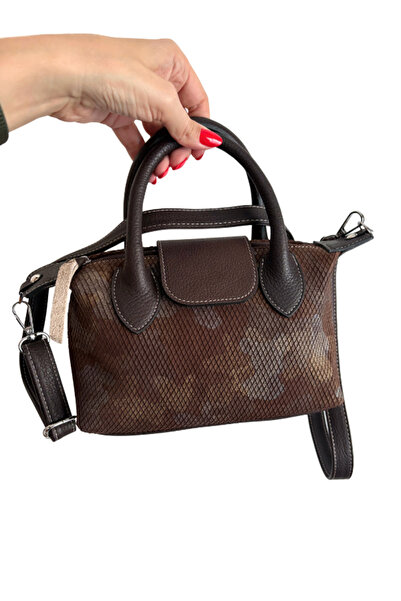 Pinkylola LC MİNİ MODEL kahverengi kamuflaj yılan baskılı & Kahverengi Hakiki...