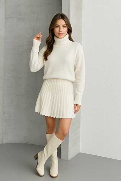 BİGAMTEKSTİL Piliseli Etek Kazak Triko Takım