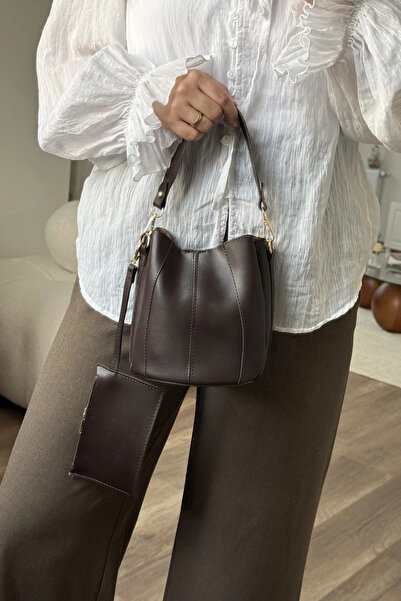 LEONAS Stitch Detailed Wallet Pouch Model Women's Hand and Shoulder Bag Didas St0045