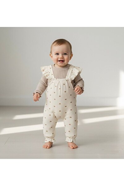 Luna Mia Baby KALP BASKILI ÖNÜ LASTİKLİ SALOPET TAKIM