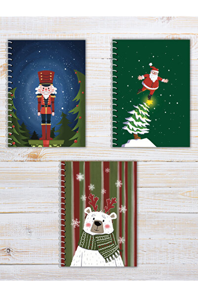 budi.crafts Yılbaşı Temalı A5 3' lü Defter Seti | Çizgisiz | 60 Yaprak | Yumuşak Karton Kapak