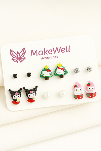 MakeWell أقراط عيد الميلاد بتصميم هيلو كيتي كورومي ماي ميلودي مع إبرة فولاذية للأطفال والمراهقين