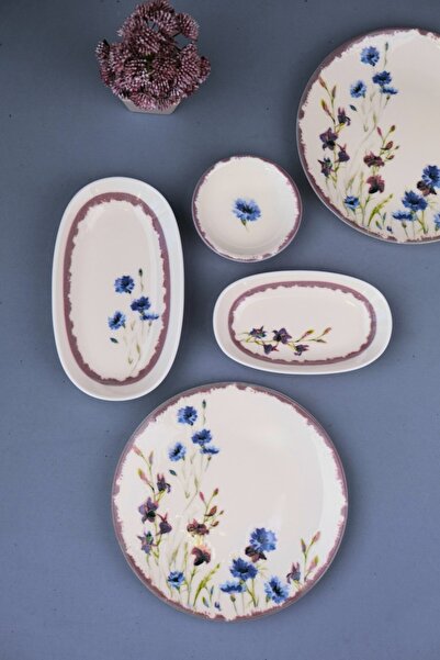 tabakevi Tabak Evi Porselen Morden Kahvaltı ve İkram Takımı 6 Kişilik 14 Parça