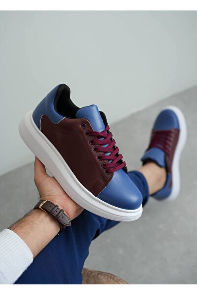 Lucy Shoes Yg-1961 Men's Lace-Up Casual Leather Fan Shoes Cbt- Burgundy/Blue