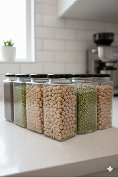 junibeliw 6 Pieces Glass Jars 500Cc Tomato Sauce Square Corner Canning Jar Metal Lid 6X500Cc