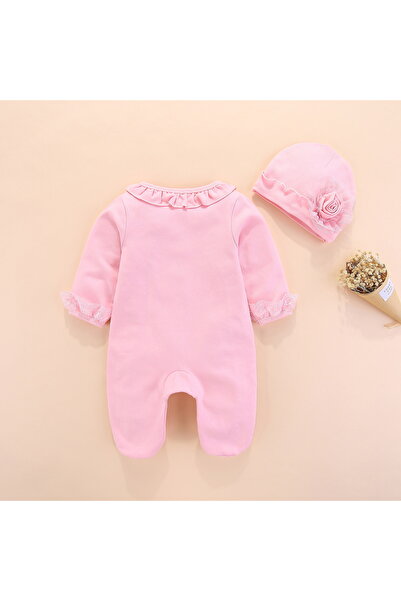 nannie Pink Jumpsuit for Girls with Maria Hat - 0-3 months