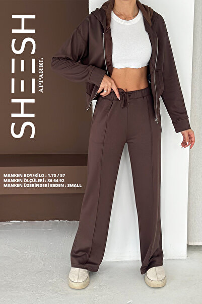 SHEESH APPAREL Soft Textured Brown Modal Suit Bottom Palazzo Top Zippered Crop Sweatshirt Hoodie