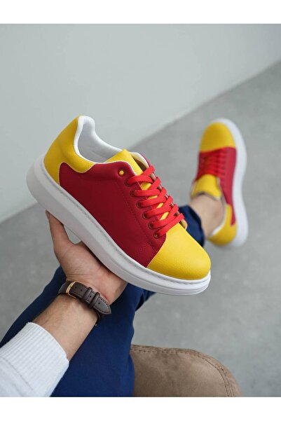 Lucy Shoes Yg-1905 Men's Lace-Up Casual Leather Fan Shoes Cbt - Yellow/Red