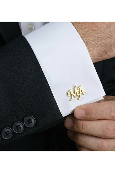 sevy jewelry Kişiye Özel Harfli 925 Ayar Gümüş Kol Düğmesi - 22 Ayar Altın Ka...