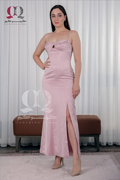 Aljouri فستان ناعم علاق يتميز بخامة الستن الناعمة