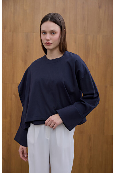 Birgül Bektaş Μπλούζα από ποπλίνα Allerli σε μπλε ναυτικό χρώμα