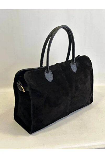 MERVEOZGULCANTA geantă neagră de piele de căprioară pentru femei