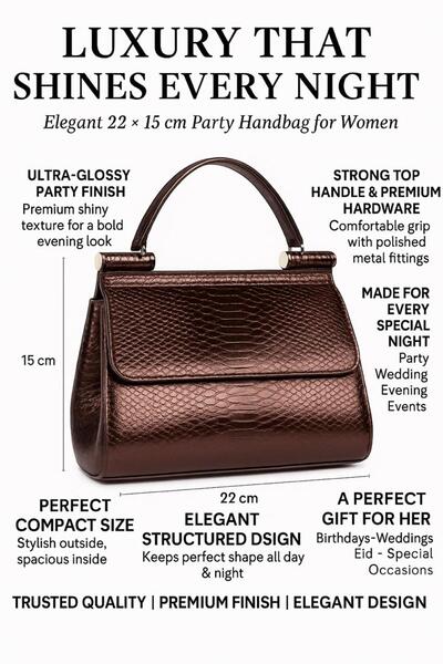 Generic Women’s Elegant Party Handbag – Shiny Evening Top Handle Mini Bag – 22 × 15 cm