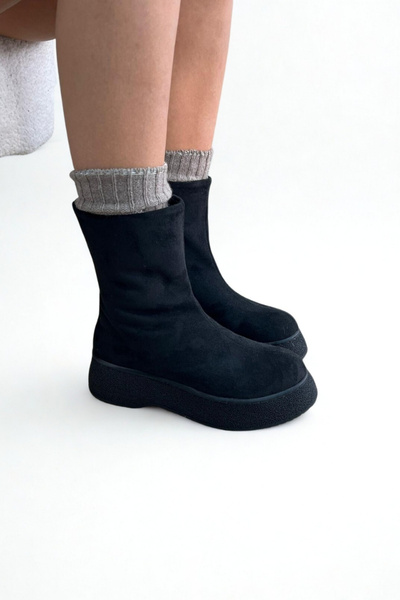 inizio Μαύρα σουέτ γυναικεία καθημερινά μποτάκια GD309