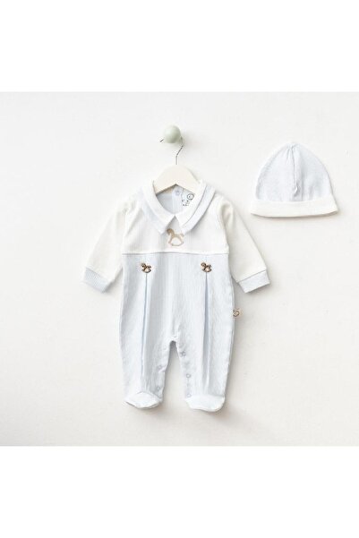 CFRA Erkek Bebek Atlı Karınca Nakışlı Mavi Tulum Penye