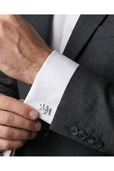 sevy jewelry Kişiye Özel Harfli 925 Ayar Gümüş Kol Düğmesi - 22 Ayar Altın Ka...