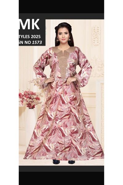 Zainah Elegant Embroidered Jallabiya / Kaftan Maxi Dress | Jewel Neck, Flared...