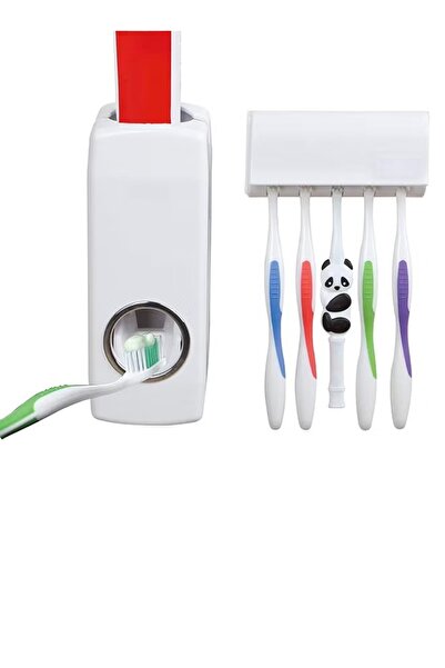 Generic Home toothbrush holder with automatic toothpaste dispenser, white, wall-mounted design with 5 brush holders