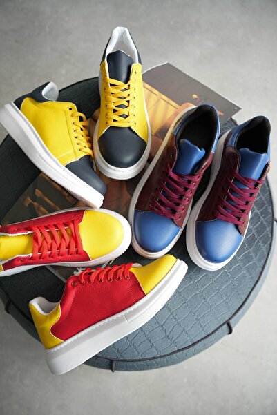 Lucy Shoes Yg-1903 Men's Lace-Up Casual Leather Fan Shoes Cbt - Yellow/Red