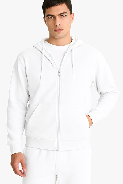 DeFacto Comfort Fit Hooded Basic Plain Sweatshirt with Soft Furry Inside, Thick Zipper and Pockets D7599Ax25Au