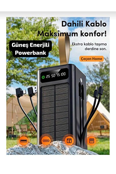 ÇEÇEN HOME Güneş Enerjili Powerbank Hızlı Şarj Taşınabilir Şarj Cihazı Kamp I...