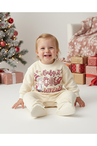 nannie Cream Christmas Baby Jumpsuit - 6-9 months