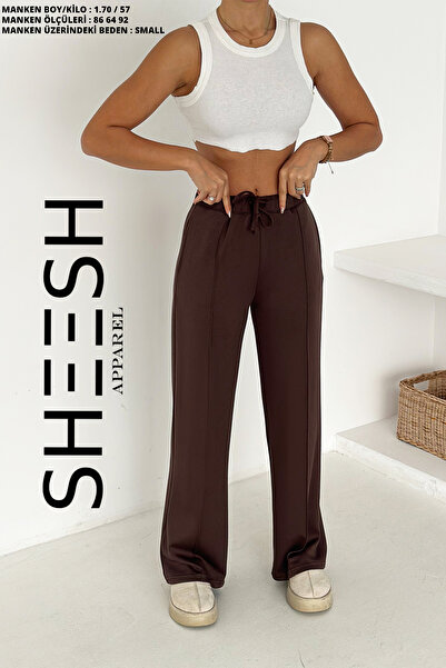 SHEESH APPAREL Φούτερ με απαλή υφή καφέ φαρδύ πόδι Modal Çimalı παντελόνι palazzo