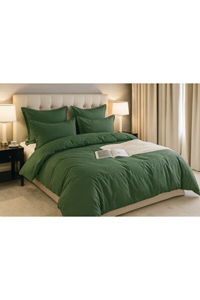 OEM Damask Double Bed Linen Set 6-piece, Fitted Sheet, dark green