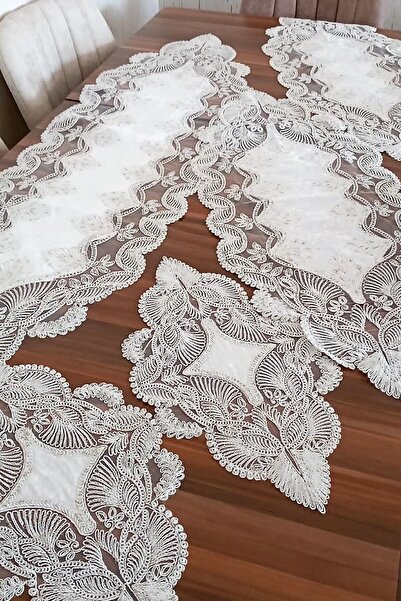 bursa çeyiz Living Room Set 5 Piece Lace Tablecloth Runner Set